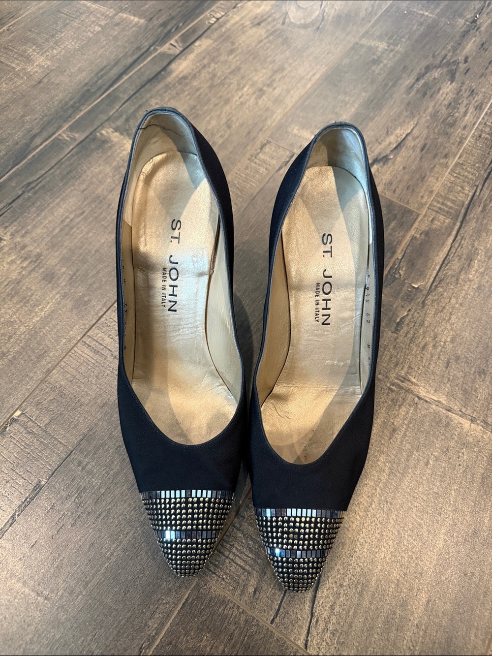 St. John Black Pointed Toe Studded Pumps